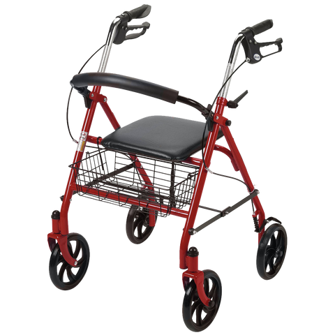 Drive Medical Four Wheel Rollator with Fold Up Removable Back Support Red