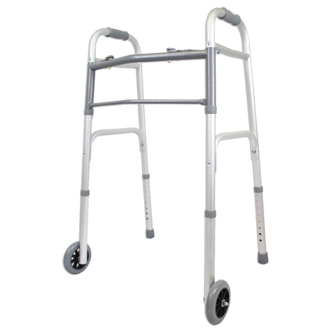 Ez2care Deluxe Two Button Folding Walker with 5-Inch Wheels